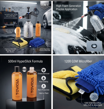 TOVIOLA Car Wash Kit 2L Pump Foam Sprayer + 500ml Car Shampoo+1200 GSM (40x60 cm) Microfiber Cloth + Glove
