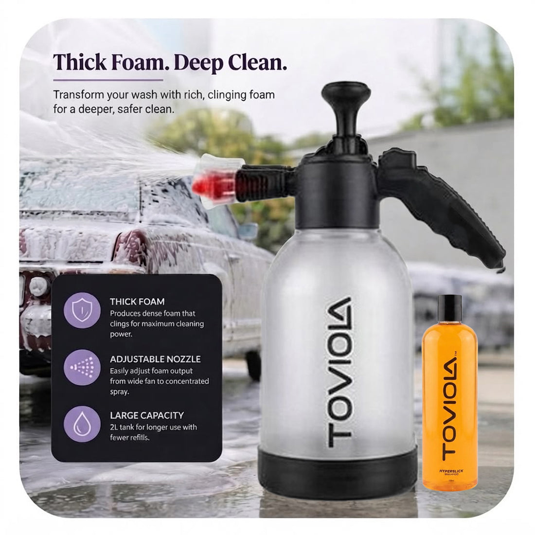 High Foam Car Wash Shampoo 500 ml + 2L Pressure Foam Sprayer Combo