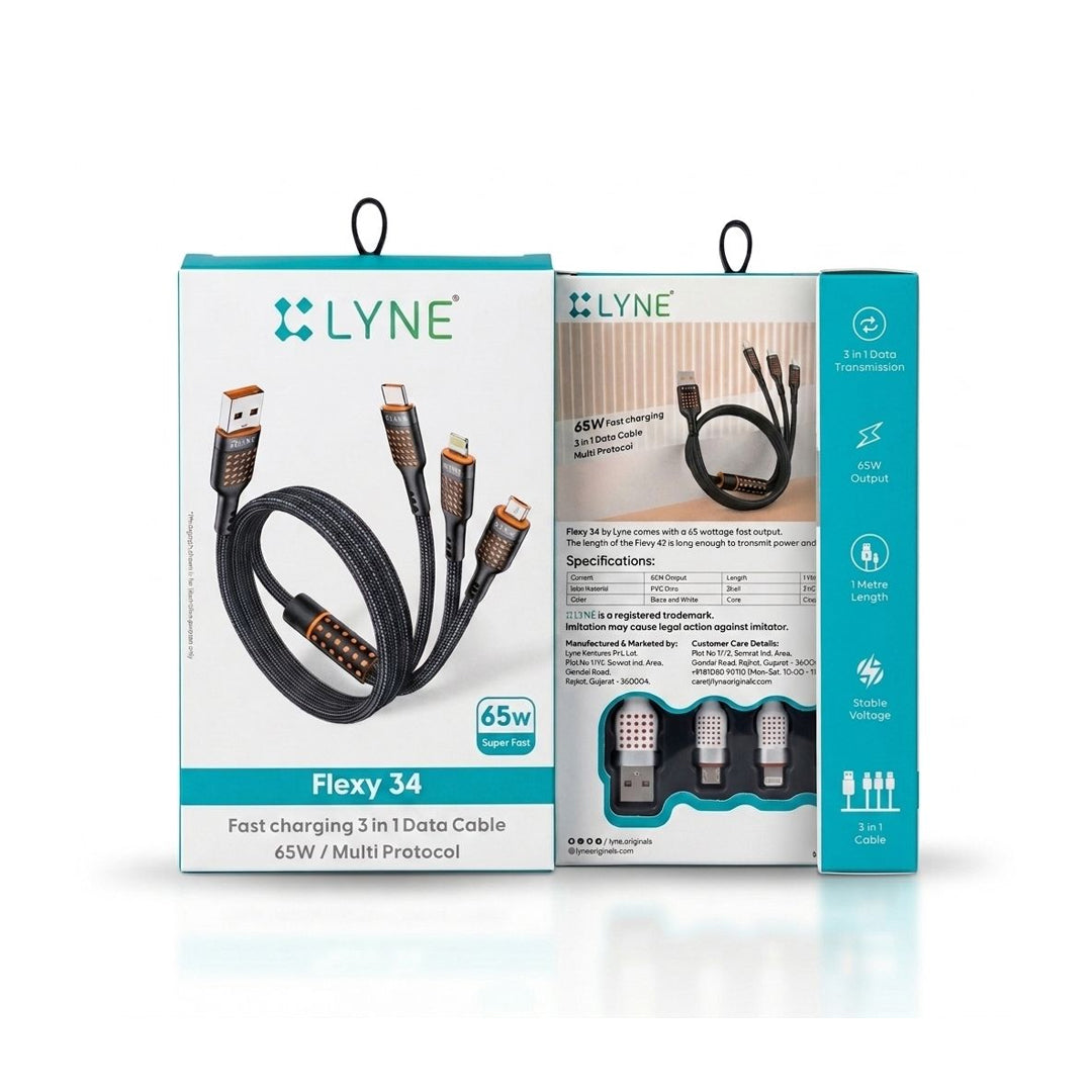 Fast Charging 3 in 1 Data Cable | 65w | Multi Protocol |