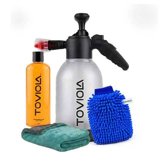 TOVIOLA Car Wash Kit 2L Pump Foam Sprayer + 500ml Car Shampoo+1200 GSM (40x60 cm) Microfiber Cloth + Glove