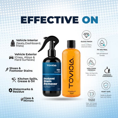2L Foam Sprayer, 500ml Hyperslick Car Shampoo, Magic Stain Remover 300ml, Microfiber Cloth & Glove