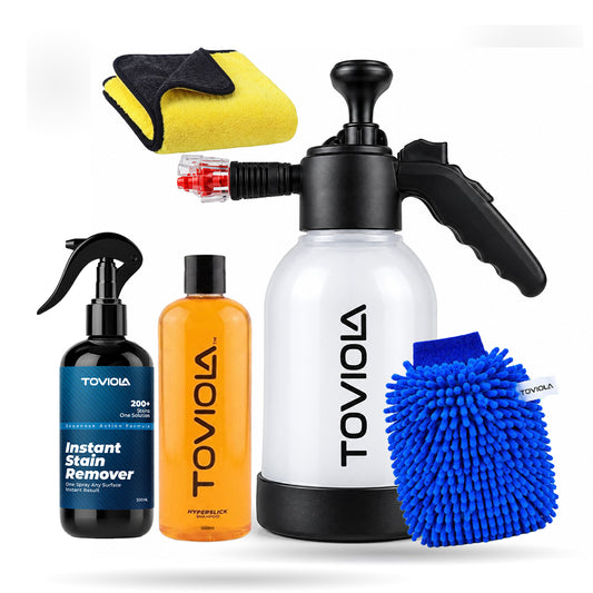 2L Foam Sprayer, 500ml Hyperslick Car Shampoo, Magic Stain Remover 300ml, Microfiber Cloth & Glove