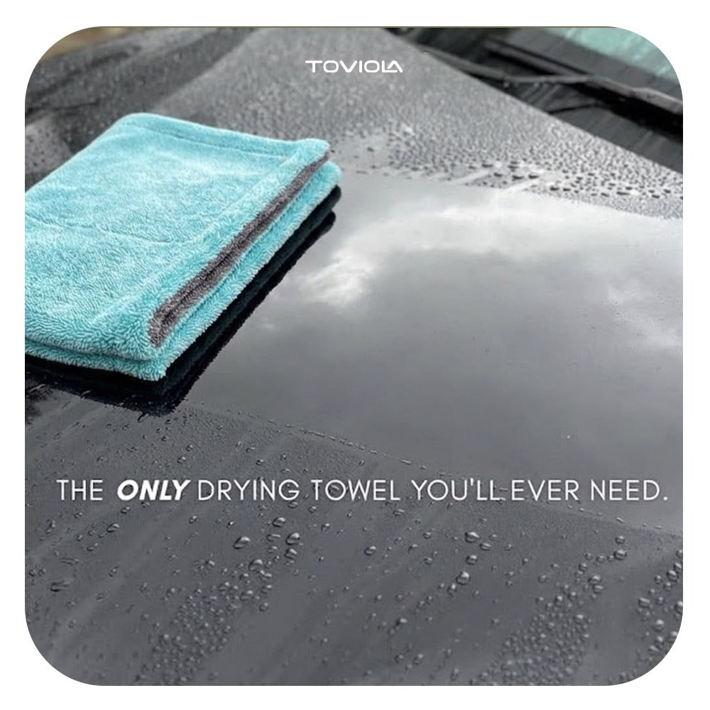 TOVIOLA Microfiber Cloth for Car 1600 GSM 40x60 cms 1 Pc Aqua Blue/Grey | Twisted Loop Super Absorbent Towel - Edgeless Design with Plush Pile and Lint Free Cloth for Drying and Detailing.