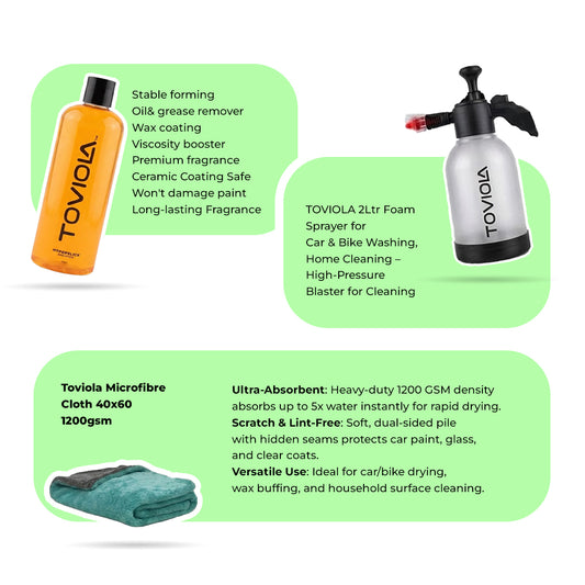 2L Foam Cannon Sprayer+Silicon Car Shampoo(500ml) + 40x60cm 1200 GSM Drying Cloth
